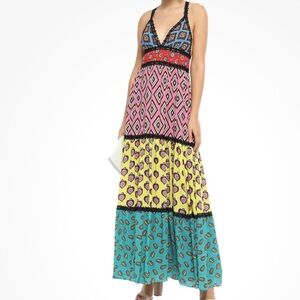 Alice + Olivia X Carla Kranendonk Karolina Paneled Maxi Dress Sz 4 Designer Chic